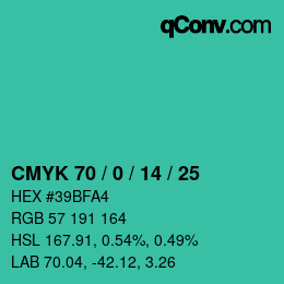 Color code: CMYK 70 / 0 / 14 / 25 | qconv.com