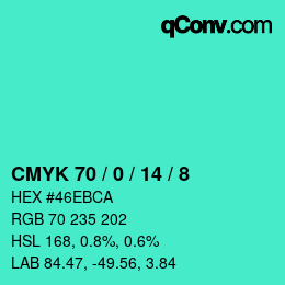 カラーコード: CMYK 70 / 0 / 14 / 8 | qconv.com