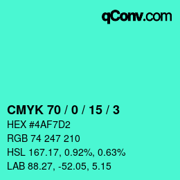 Color code: CMYK 70 / 0 / 15 / 3 | qconv.com