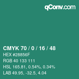 Color code: CMYK 70 / 0 / 16 / 48 | qconv.com
