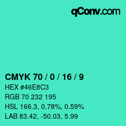 Color code: CMYK 70 / 0 / 16 / 9 | qconv.com