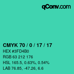 颜色代码: CMYK 70 / 0 / 17 / 17 | qconv.com