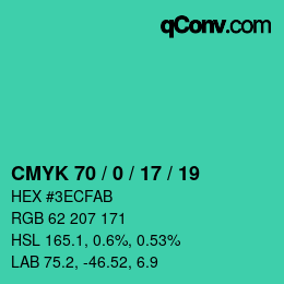 カラーコード: CMYK 70 / 0 / 17 / 19 | qconv.com