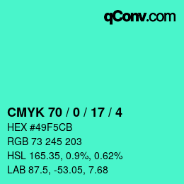 Color code: CMYK 70 / 0 / 17 / 4 | qconv.com