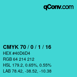 カラーコード: CMYK 70 / 0 / 1 / 16 | qconv.com