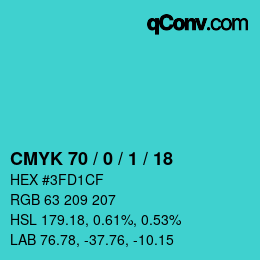 Color code: CMYK 70 / 0 / 1 / 18 | qconv.com