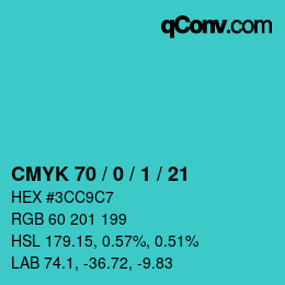 Color code: CMYK 70 / 0 / 1 / 21 | qconv.com