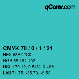 颜色代码: CMYK 70 / 0 / 1 / 24 | qconv.com