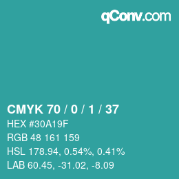 カラーコード: CMYK 70 / 0 / 1 / 37 | qconv.com