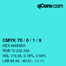 カラーコード: CMYK 70 / 0 / 1 / 9 | qconv.com