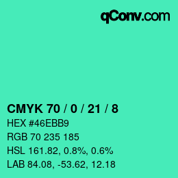 颜色代码: CMYK 70 / 0 / 21 / 8 | qconv.com