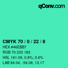 颜色代码: CMYK 70 / 0 / 22 / 8 | qconv.com
