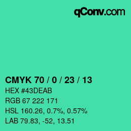 カラーコード: CMYK 70 / 0 / 23 / 13 | qconv.com