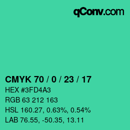 Color code: CMYK 70 / 0 / 23 / 17 | qconv.com