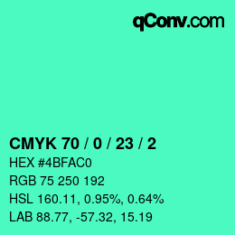 颜色代码: CMYK 70 / 0 / 23 / 2 | qconv.com