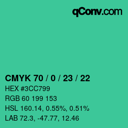 Farbcode: CMYK 70 / 0 / 23 / 22 | qconv.com