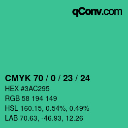 カラーコード: CMYK 70 / 0 / 23 / 24 | qconv.com