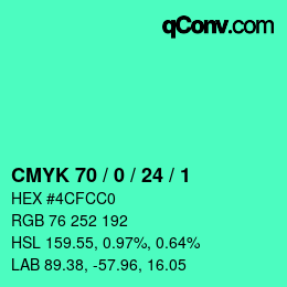 颜色代码: CMYK 70 / 0 / 24 / 1 | qconv.com
