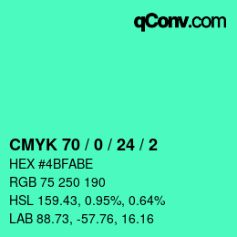 颜色代码: CMYK 70 / 0 / 24 / 2 | qconv.com