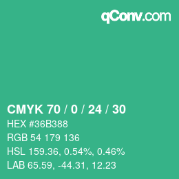 カラーコード: CMYK 70 / 0 / 24 / 30 | qconv.com
