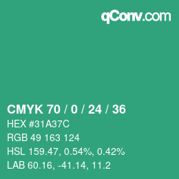 Color code: CMYK 70 / 0 / 24 / 36 | qconv.com