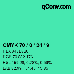 颜色代码: CMYK 70 / 0 / 24 / 9 | qconv.com