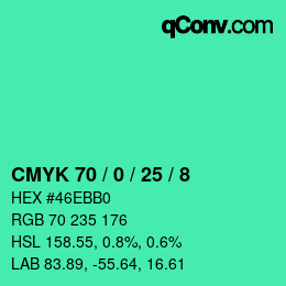 カラーコード: CMYK 70 / 0 / 25 / 8 | qconv.com