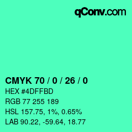 颜色代码: CMYK 70 / 0 / 26 / 0 | qconv.com