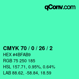 颜色代码: CMYK 70 / 0 / 26 / 2 | qconv.com