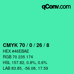 カラーコード: CMYK 70 / 0 / 26 / 8 | qconv.com