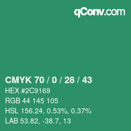 Color code: CMYK 70 / 0 / 28 / 43 | qconv.com