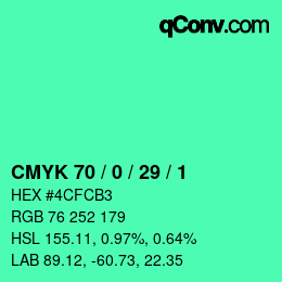 カラーコード: CMYK 70 / 0 / 29 / 1 | qconv.com