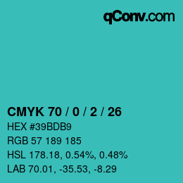 Color code: CMYK 70 / 0 / 2 / 26 | qconv.com