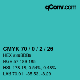 カラーコード: CMYK 70 / 0 / 2 / 26 | qconv.com