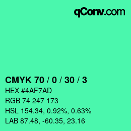颜色代码: CMYK 70 / 0 / 30 / 3 | qconv.com