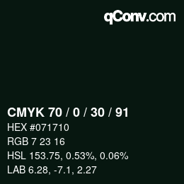 Color code: CMYK 70 / 0 / 30 / 91 | qconv.com