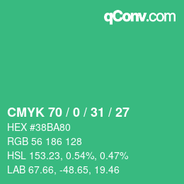 カラーコード: CMYK 70 / 0 / 31 / 27 | qconv.com