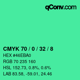 カラーコード: CMYK 70 / 0 / 32 / 8 | qconv.com