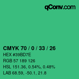 Farbcode: CMYK 70 / 0 / 33 / 26 | qconv.com