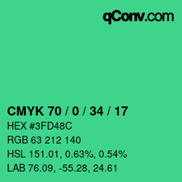Color code: CMYK 70 / 0 / 34 / 17 | qconv.com