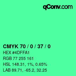 颜色代码: CMYK 70 / 0 / 37 / 0 | qconv.com