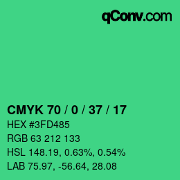 Color code: CMYK 70 / 0 / 37 / 17 | qconv.com