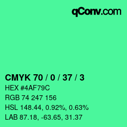 颜色代码: CMYK 70 / 0 / 37 / 3 | qconv.com
