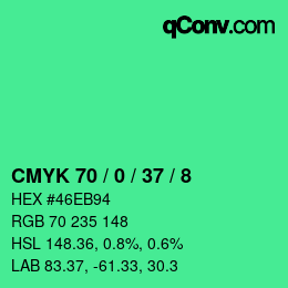 カラーコード: CMYK 70 / 0 / 37 / 8 | qconv.com