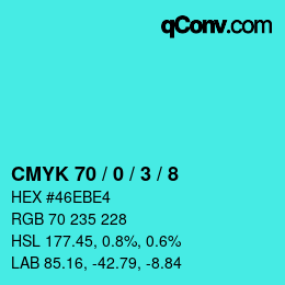 カラーコード: CMYK 70 / 0 / 3 / 8 | qconv.com