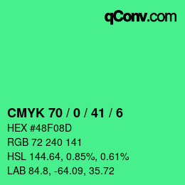 カラーコード: CMYK 70 / 0 / 41 / 6 | qconv.com