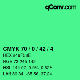 カラーコード: CMYK 70 / 0 / 42 / 4 | qconv.com