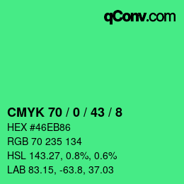 Color code: CMYK 70 / 0 / 43 / 8 | qconv.com