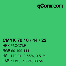 カラーコード: CMYK 70 / 0 / 44 / 22 | qconv.com