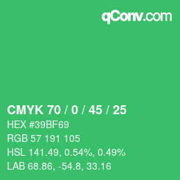 颜色代码: CMYK 70 / 0 / 45 / 25 | qconv.com